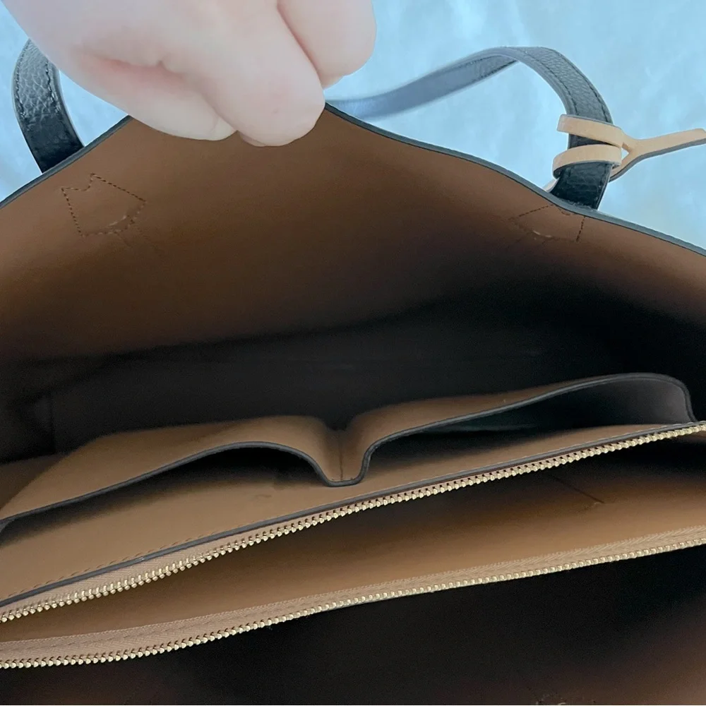 Tory Burch Black Leather Tote with Tan Accent